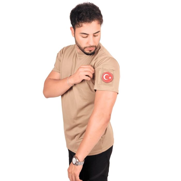 Bej Taktik Tişört - Peç Alanlı KP