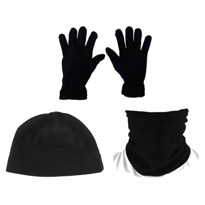 Polar Bere Boyunluk Eldiven Set - Siyah